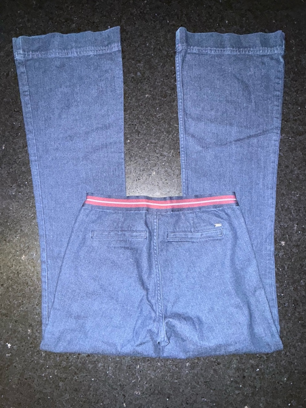 VINTAGE Y2K Tommy Hilfiger Blue Denim Trouser Flare Jeans Red-Trim Waist 26x34